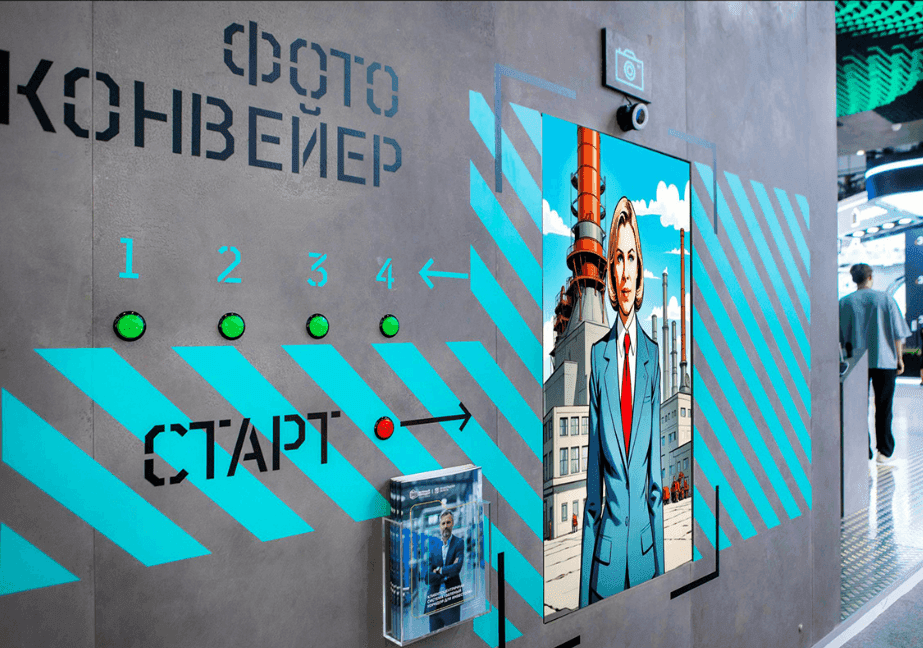 Интерактивная фотозона, где посетитель с помощью ИИ мог увидеть себя работником производственных отраслей